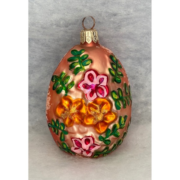 Set of 2 Hand Painted Glass Easter Egg Ornaments Floral Glitter Spring Decor - Picture 3 of 6